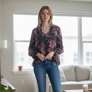 EUC - Aratta Silent Journey Diana Floral Tie Blouse - Size XL